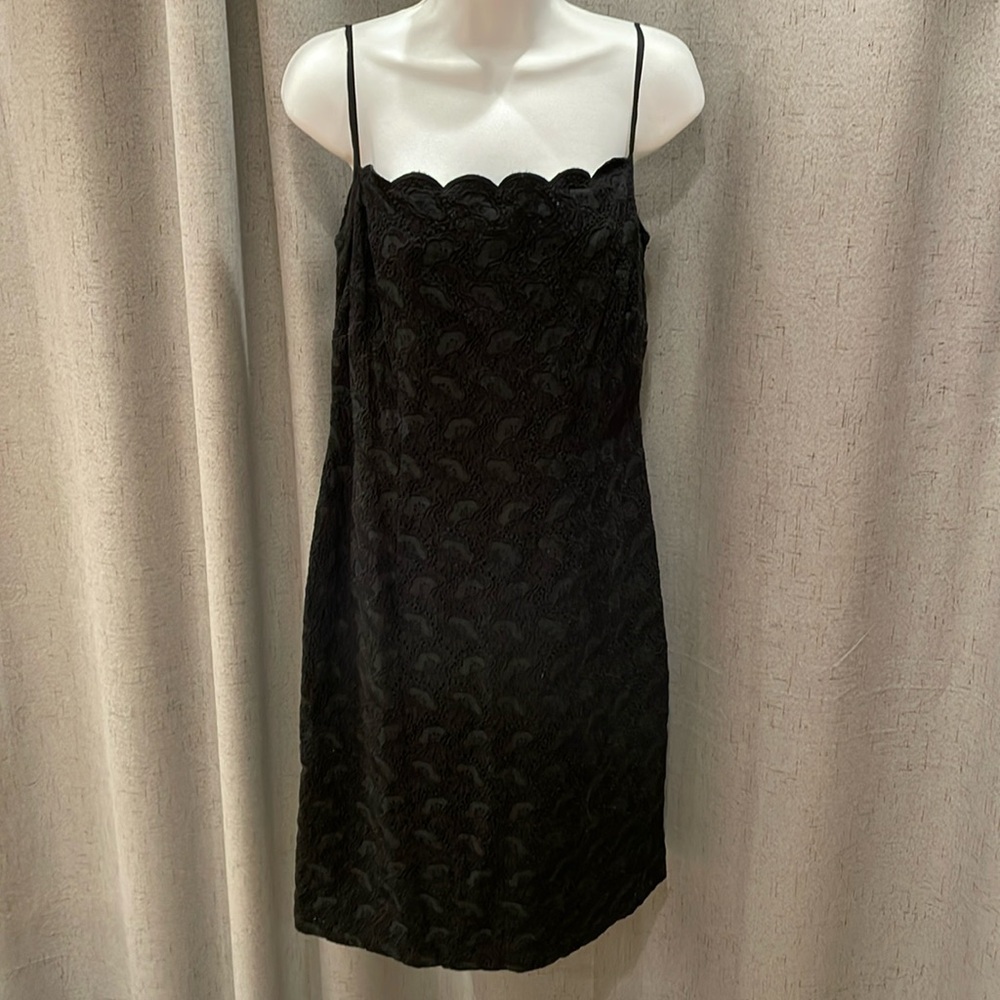 Ann Taylor Loft Cotton Lace Eyelet Black Dress Size 12 Spaghetti Straps